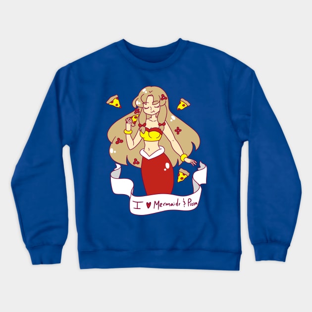 I Love Mermaids and Pizza Crewneck Sweatshirt by saradaboru